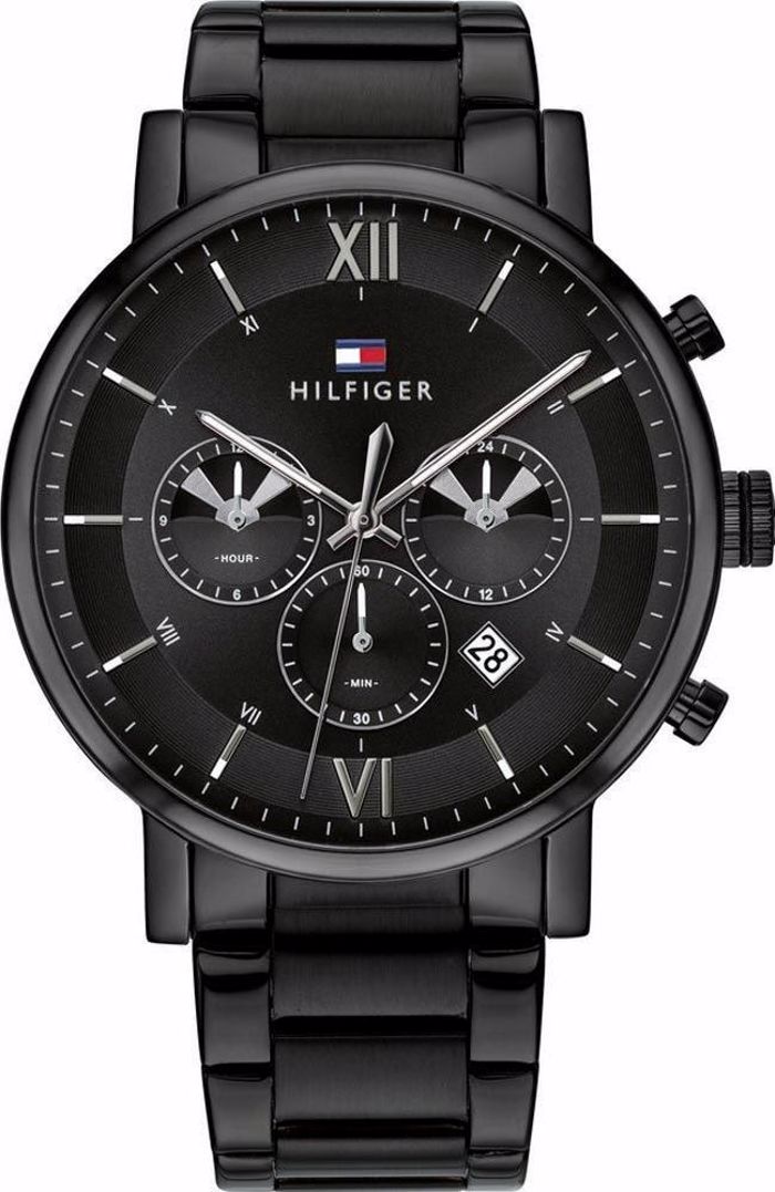 Tommy Hilfiger Evan Roloi Batarias me Mavro Metalliko Brasele 1710410