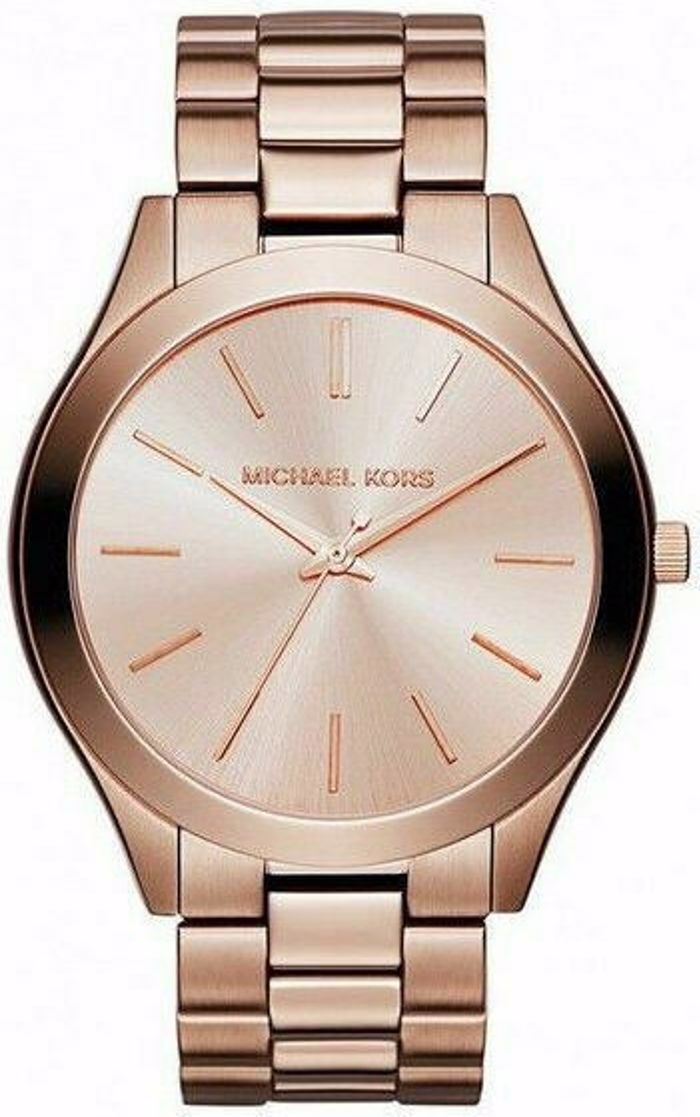 Michael Kors Slim Runway Roloi Batarias me Roz Xruso Metalliko Brasele MK3205