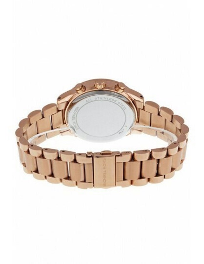 Michael Kors Slim Runway Roloi Batarias me Roz Xruso Metalliko Brasele MK3205