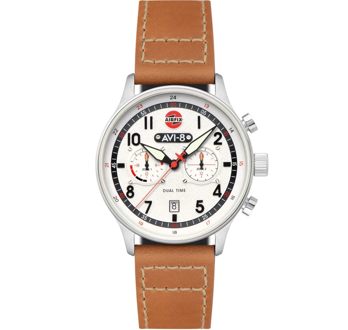 AVI-8 Hawker Hurricane Dual-Time Roloi Xronogafos Batarias me Kafe Dermatino Louraki AV-4088-06