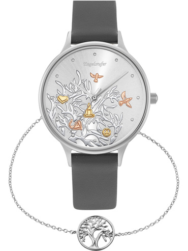 Engelsrufer Tree Of Life Σετ Ρολόι Μπαταρίας με Γκρι Δερμάτινο Λουράκι ERWO-TREE-03