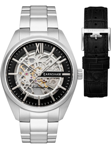 Thomas Earnshaw Smeaton Limited Ρολόι Αυτόματο με Ασημί Μεταλλικό Μπρασελέ και Μαύρο Δερμάτινο Λουράκι ES-8208-11