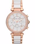 Michael Kors Parker Crystals Roloi Xronogafos Batarias me Roz Xruso / Lefko Keramiko Brasele MK5774