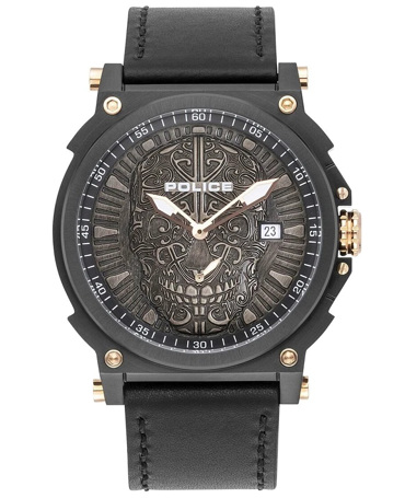 Police Compass Ρολόι Μπαταρίας με Μαύρο Δερμάτινο Λουράκι PL.15728JSB/02