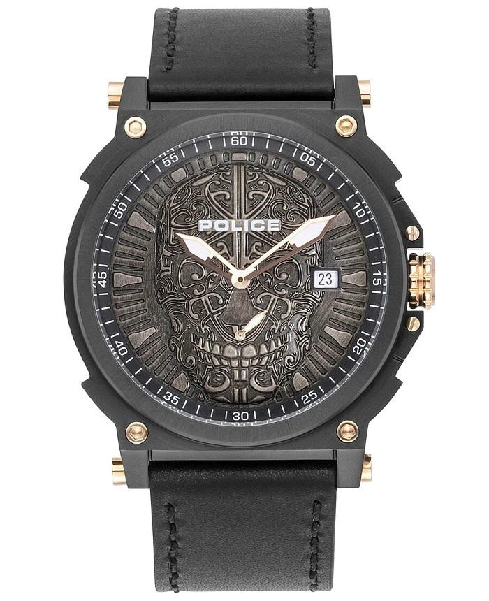 Police Compass Roloi Batarias me Mavro Dermatino Louraki PL.15728JSB/02