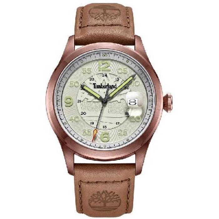 Timberland Cornwall Roloi Batarias me Kafe Dermatino Louraki TDWGB2237503