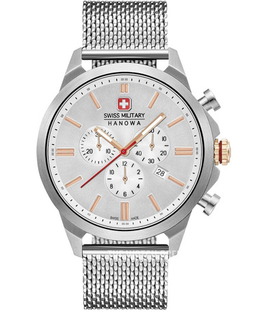 Swiss Military Hanowa Ρολόι Χρονογράφος Μπαταρίας με Ασημί Μεταλλικό Μπρασελέ 06-3332.04.001.09