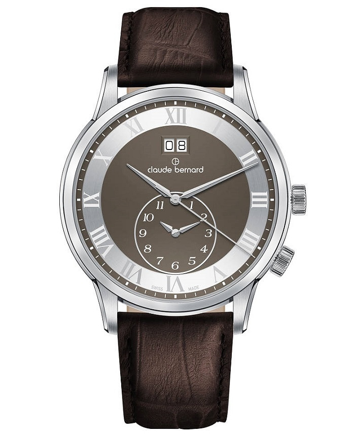 Claude Bernard Classic 2nd Time Zone Roloi Batarias me Kafe Dermatino Louraki 62007-3-GRN