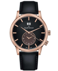 Claude Bernard Classic 2nd Time Zone Roloi Batarias me Mavro Dermatino Louraki 62007-37R-NIBRR