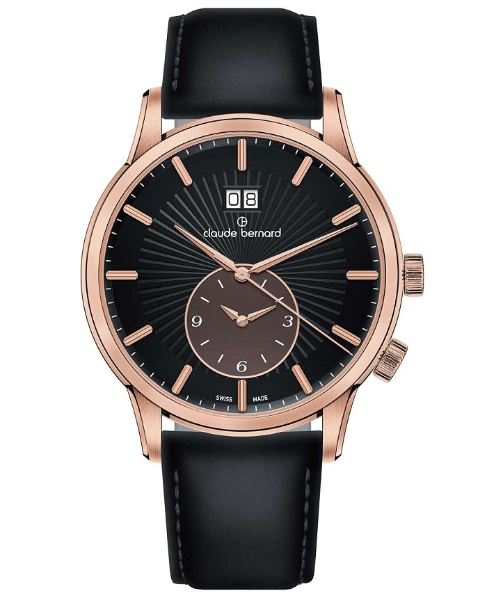 Claude Bernard Classic 2nd Time Zone Roloi Batarias me Mavro Dermatino Louraki 62007-37R-NIBRR