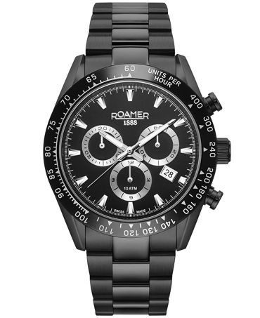 Roamer Monza 100 Ρολόι Χρονογράφος Μπαταρίας με Μαύρο Μεταλλικό Μπρασελέ 850837-44-55-20