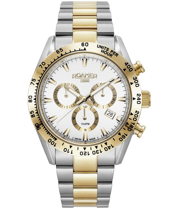 Roamer Monza 100 Roloi Xronogafos Batarias me Xruso / Asimi Metalliko Brasele 850837-47-15-20