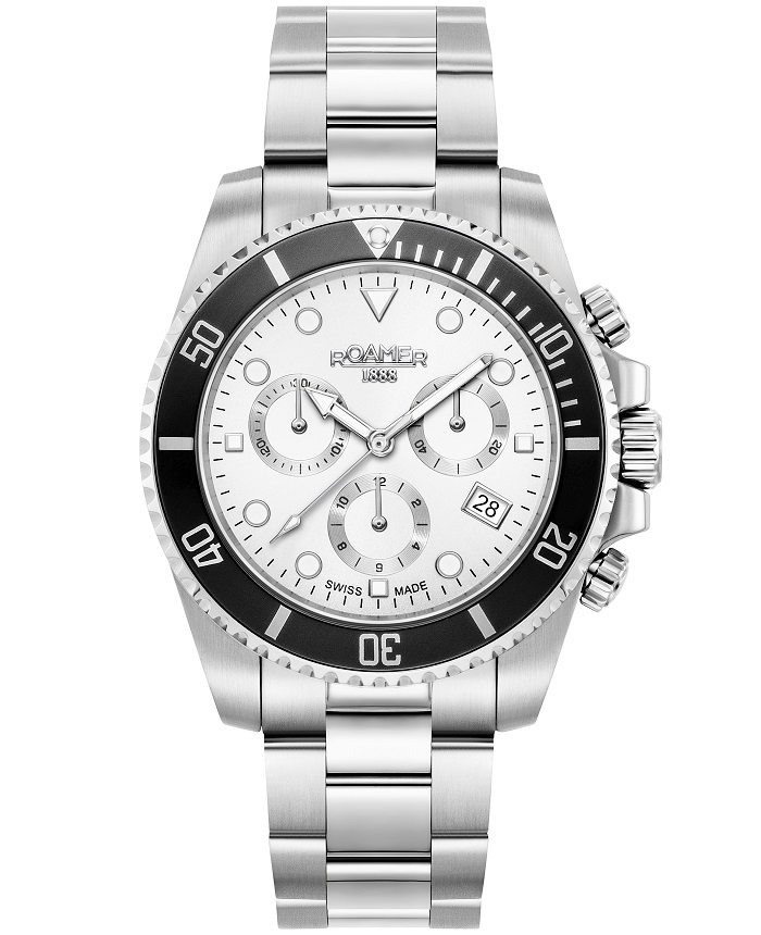 Roamer Deep Sea 100 Roloi Xronogafos Batarias me Asimi Metalliko Brasele 851837-41-15-20