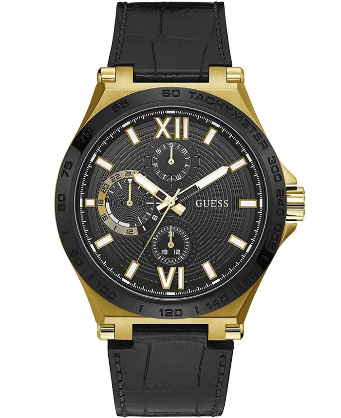 Guess Renegade Roloi Batarias me Mavro Dermatino Louraki GW0204G1