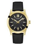 Guess Crescent Roloi Batarias me Mavro Dermatino Louraki GW0628G2
