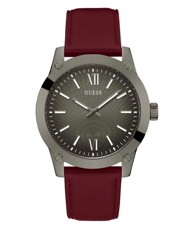 Guess Crescent Ρολόι Μπαταρίας με Μπορντό Δερμάτινο Λουράκι GW0628G4