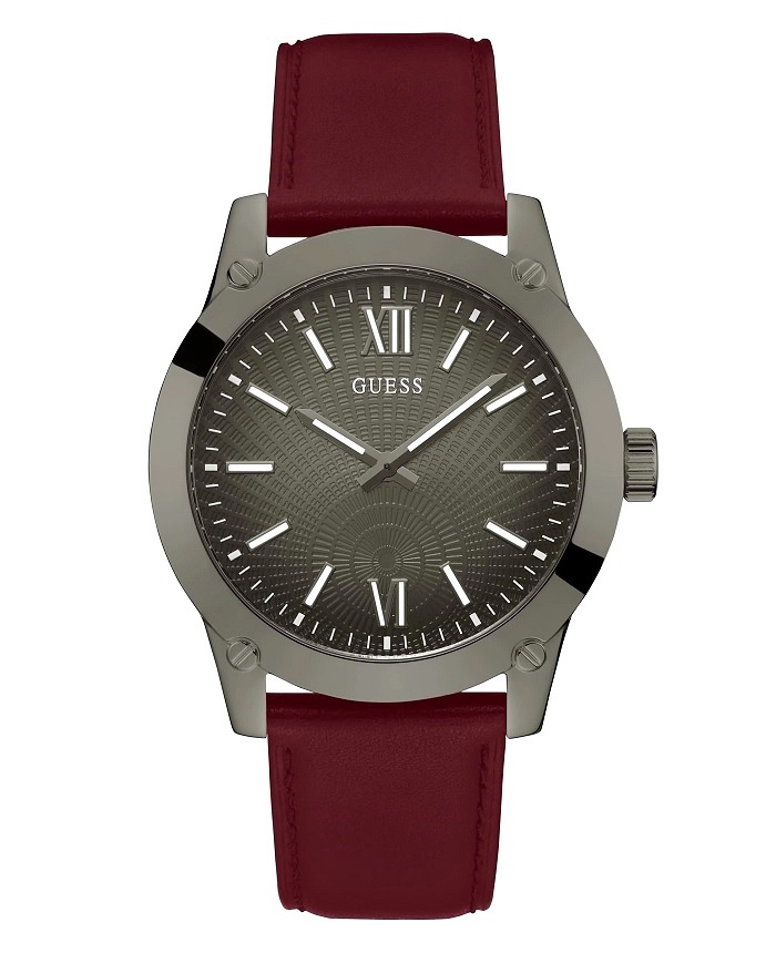 Guess Crescent Roloi Batarias me Bornto Dermatino Louraki GW0628G4