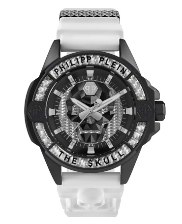Philipp Plein The Skull Carbon Fiber Ρολόι Μπαταρίας με Λευκό Καουτσούκ Λουράκι PWAAA1822