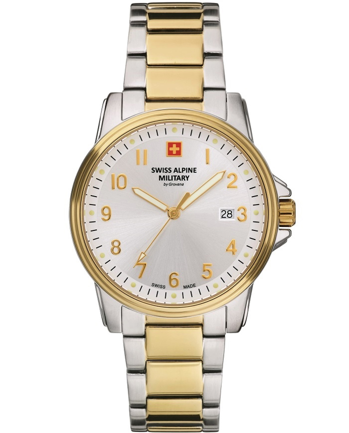 Swiss Alpine Military by Grovana Roloi Batarias me Xruso / Asimi Metalliko Brasele SAM7011.1142