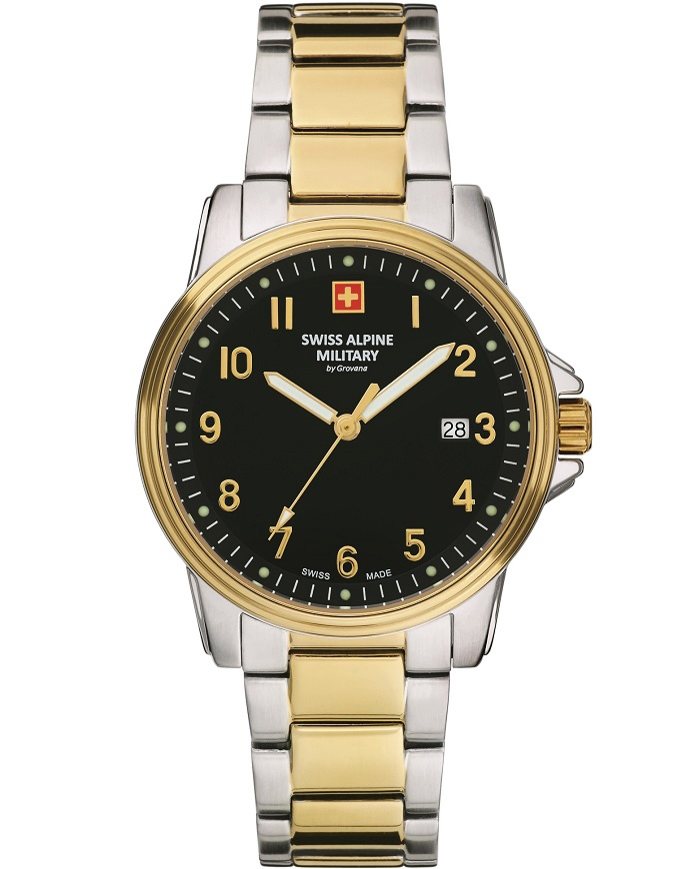 Swiss Alpine Military by Grovana Roloi Batarias me Xruso / Asimi Metalliko Brasele SAM7011.1147