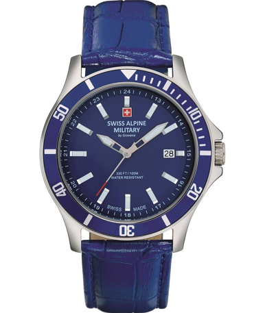 Swiss Alpine Military by Grovana Ρολόι Μπαταρίας με Μπλε Δερμάτινο Λουράκι SAM7022.1535