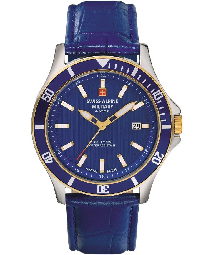 Swiss Alpine Military by Grovana Roloi Batarias me Ble Dermatino Louraki SAM7022.1545