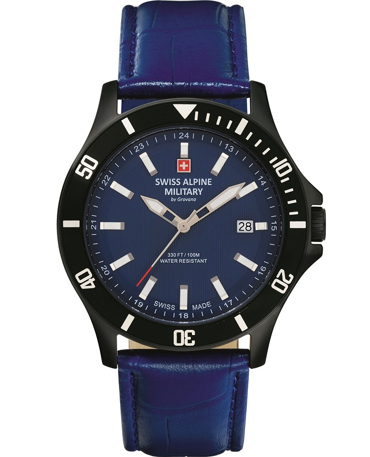 Swiss Alpine Military by Grovana Ρολόι Μπαταρίας με Μπλε Δερμάτινο Λουράκι SAM7022.1575