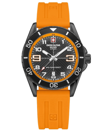 Swiss Alpine Military by Grovana Ρολόι Μπαταρίας με Πορτοκαλί Καουτσούκ Λουράκι SAM7029.1879