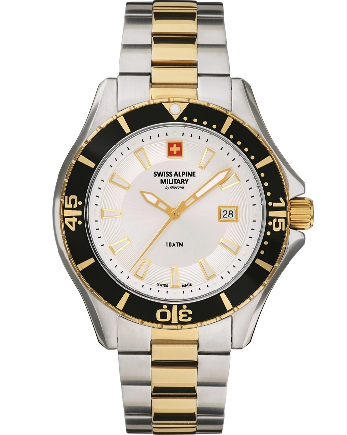 Swiss Alpine Military by Grovana Roloi Batarias me Xruso / Asimi Metalliko Brasele SAM7040.1142