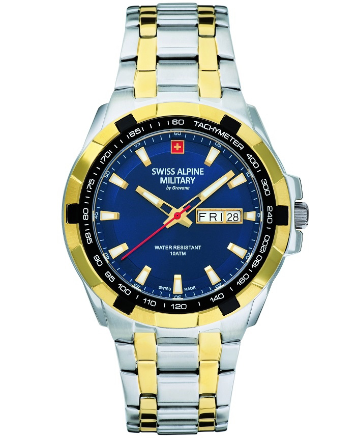Swiss Alpine Military by Grovana Roloi Batarias me Xruso / Asimi Metalliko Brasele SAM7043.1145