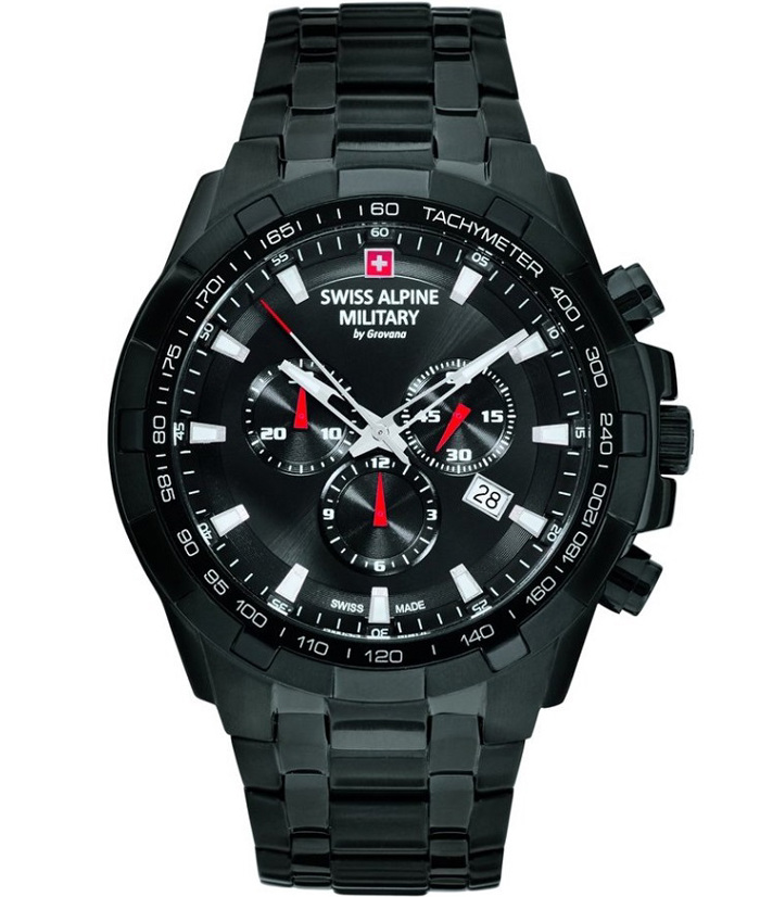 Swiss Alpine Military by Grovana Roloi Xronogafos Batarias me Mavro Metalliko Brasele SAM7043.9177