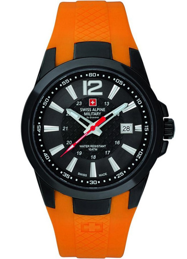 Swiss Alpine Military by Grovana Ρολόι Μπαταρίας με Πορτοκαλί Καουτσούκ Λουράκι SAM7058.1879