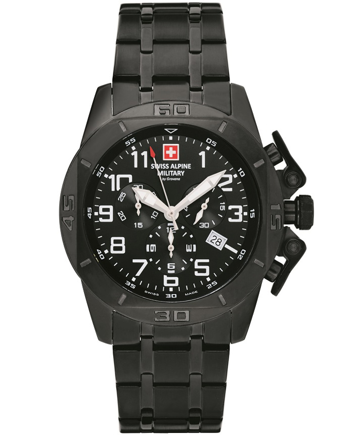 Swiss Alpine Military by Grovana Roloi Xronogafos Batarias me Mavro Metalliko Brasele SAM7063.9177