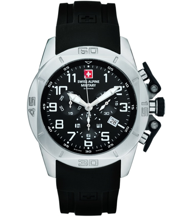 Swiss Alpine Military by Grovana Ρολόι Χρονογράφος Μπαταρίας με Μαύρο Καουτσούκ Λουράκι SAM7063.9837