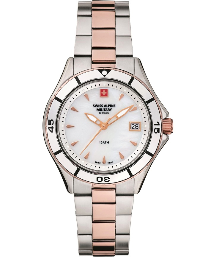 Swiss Alpine Military by Grovana Roloi Batarias me Roz Xruso / Asimi Metalliko Brasele SAM7740.1153