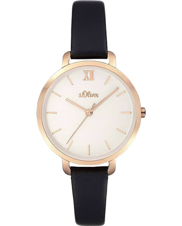 S.Oliver Ρολόι Μπαταρίας με Μαύρο Δερμάτινο Λουράκι SO-3874-LQ
