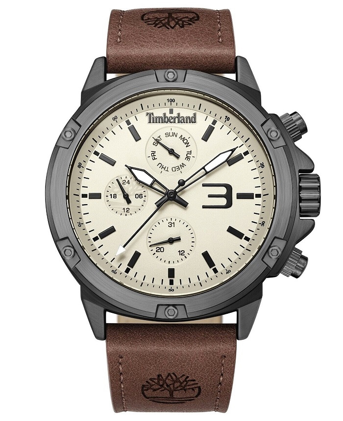 Timberland Roloi Xronogafos Batarias me Kafe Dermatino Louraki TDWGF9002903