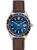 Versace Hellenyium Roloi Batarias me Kafe Dermatino Louraki GMT V11080017