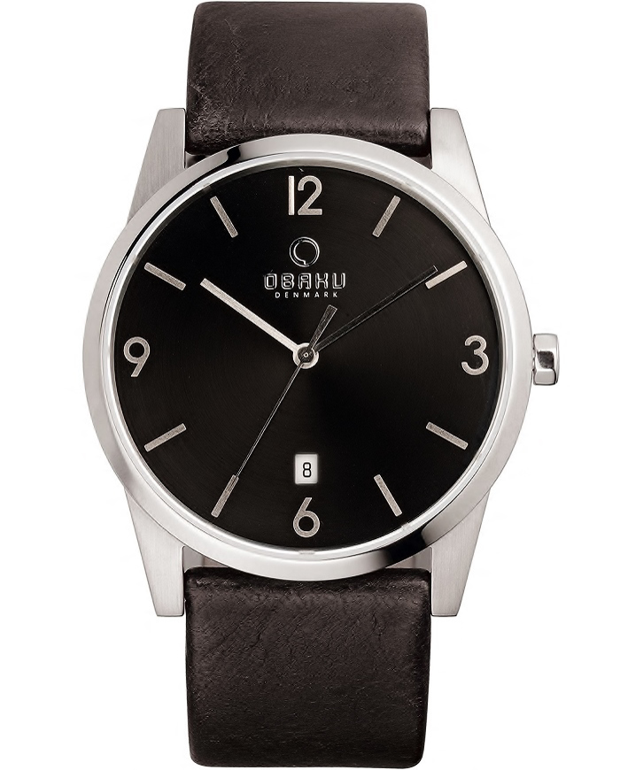 Obaku Roloi Batarias me Mavro Dermatino Louraki V169GDCBRB