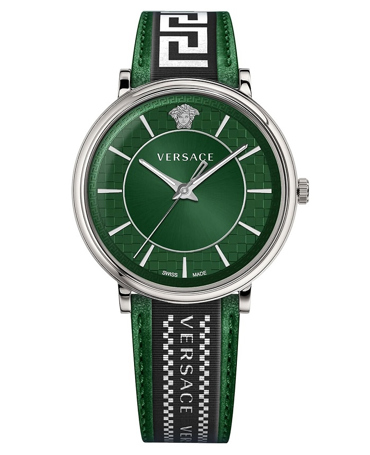 Versace V-Circle Ρολόι Μπαταρίας με Πράσινο Δερμάτινο Λουράκι VE5A01221