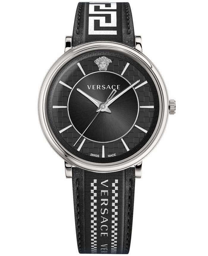 Versace V-Circle Gent Roloi Batarias me Mavro Dermatino Louraki VE5A01321