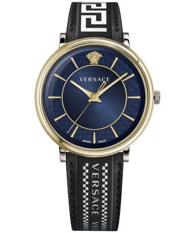 Versace V-Circle Gent Ρολόι Μπαταρίας με Μαύρο Δερμάτινο Λουράκι VE5A01821