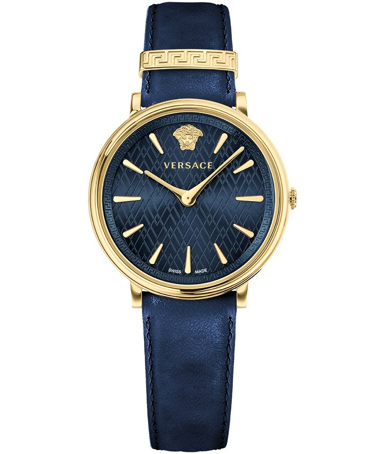 Versace V-Circle Ρολόι Μπαταρίας με Μπλε Δερμάτινο Λουράκι VE8100419