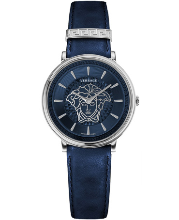 Versace V-Circle Ρολόι Μπαταρίας με Μπλε Δερμάτινο Λουράκι VE8101619