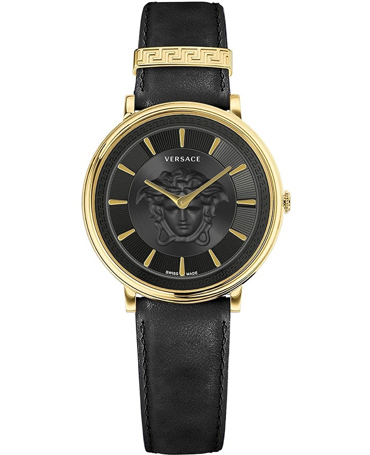 Versace V-Circle Ρολόι Μπαταρίας με Μαύρο Δερμάτινο Λουράκι VE8101919