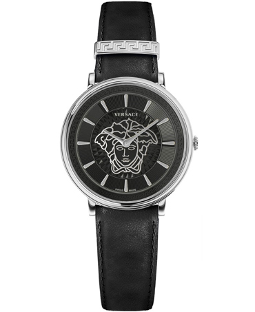 Versace V-Circle Lady Ρολόι Μπαταρίας με Μαύρο Δερμάτινο Λουράκι VE8102619