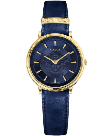 Versace V-Circle Ρολόι Μπαταρίας με Μπλε Δερμάτινο Λουράκι VE8103721