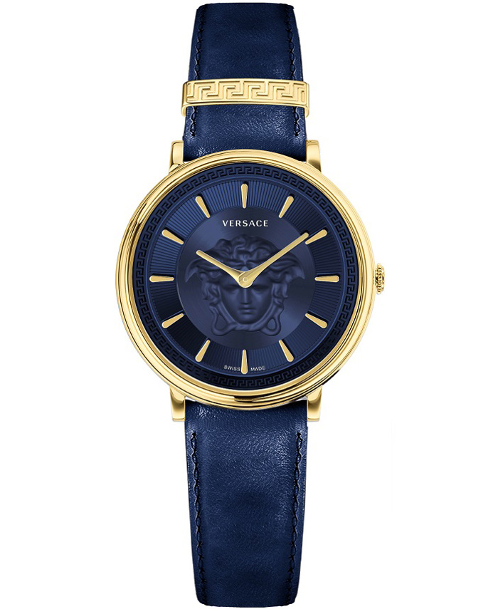 Versace V-Circle Roloi Batarias me Ble Dermatino Louraki VE8103721