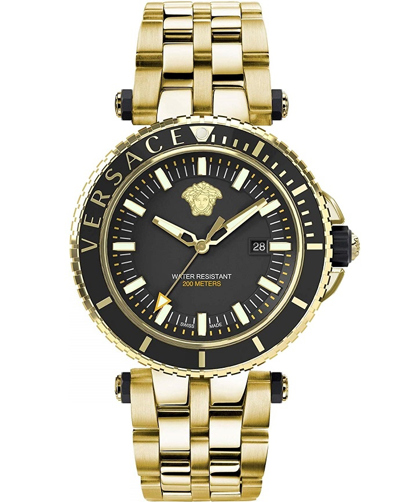 Versace V-Race Diver Ρολόι Μπαταρίας με Χρυσό Μεταλλικό Μπρασελέ VEAK00618