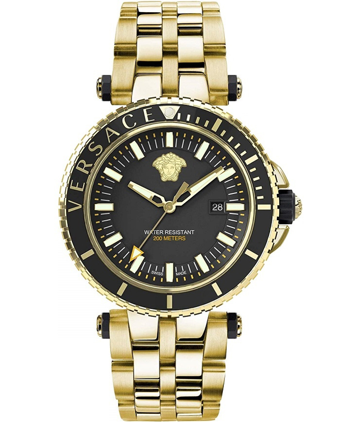 Versace V-Race Diver Roloi Batarias me Xruso Metalliko Brasele VEAK00618